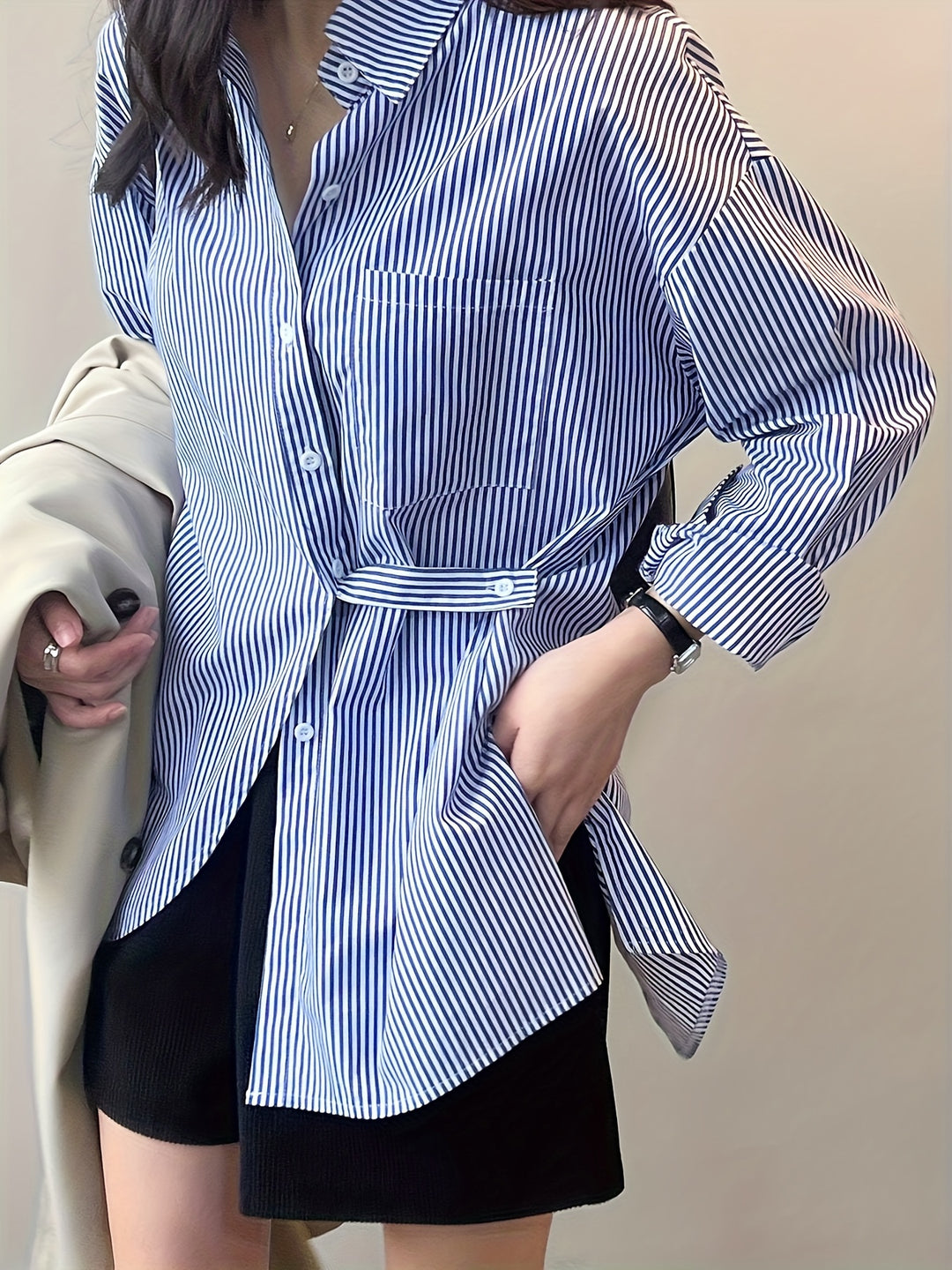 Blue Long Line Striped Fashion Shirt