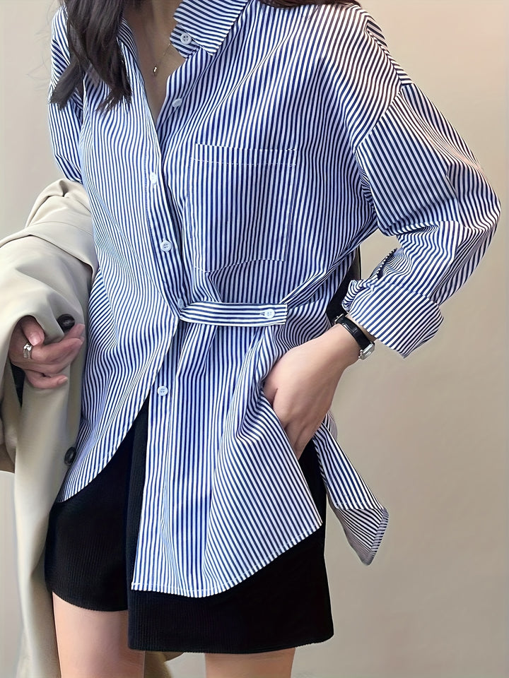 Blue Long Line Striped Fashion Shirt