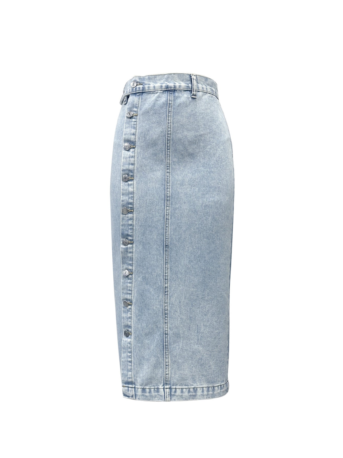 Light Blue Side Button Down Denim Skirt