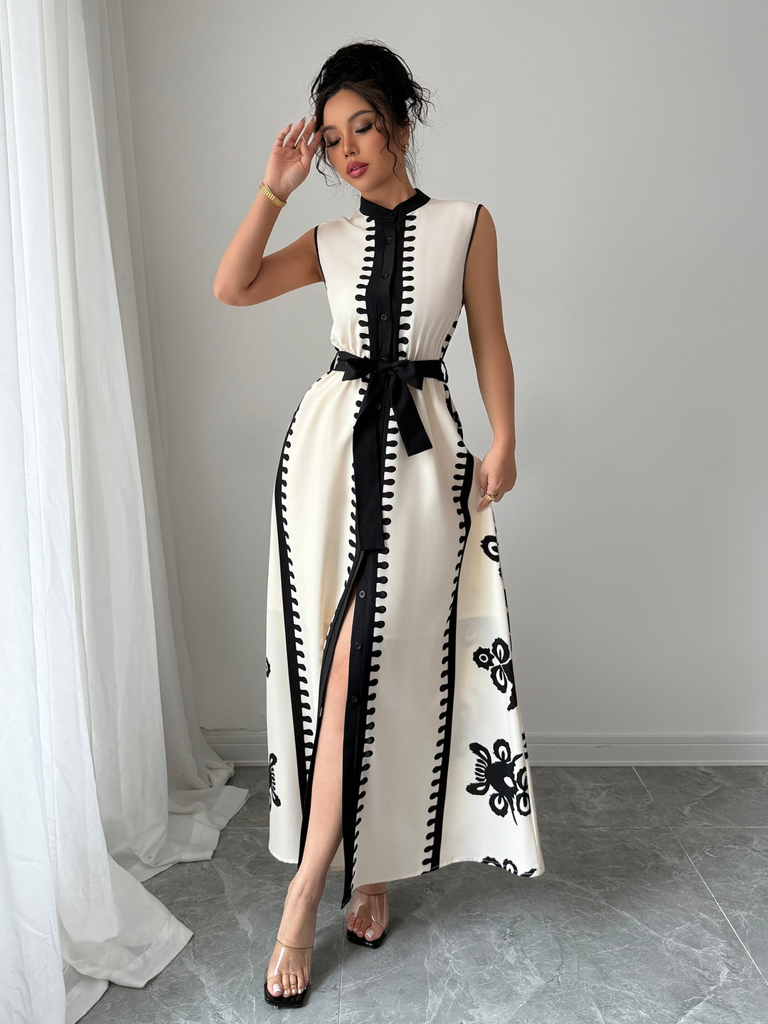 White Monochrome High Neck Maxi