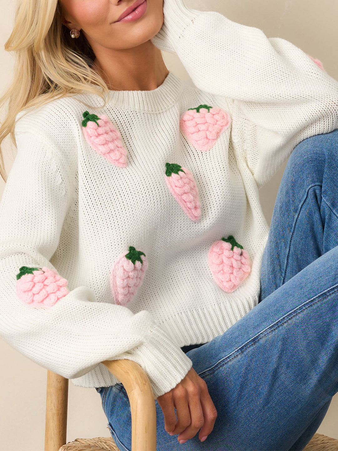 White Full Sleeves Embroidered Sweaters