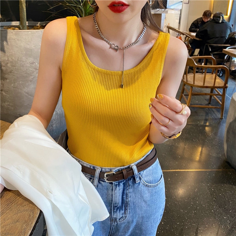 Yellow Scoop Neck Tank Top