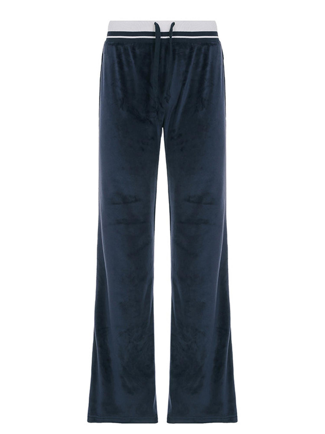 Navy Blue & White Waist Stripped Velvet Flared Pants