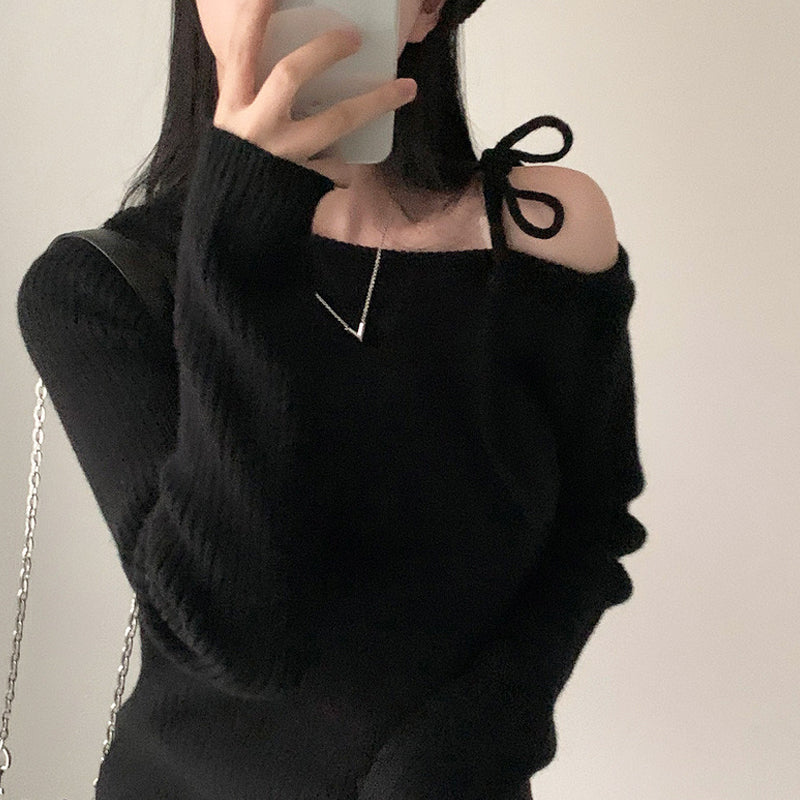 Black Cold Shoulder Tie Up Top