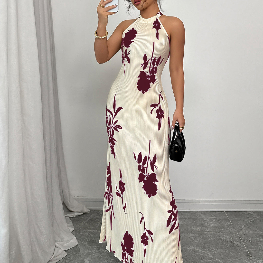 White Halter Neck Maxi Dress
