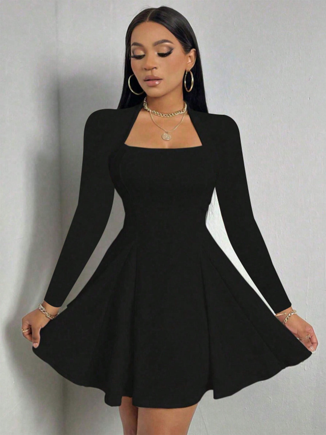 Black Full Sleeve Back Detail Dress