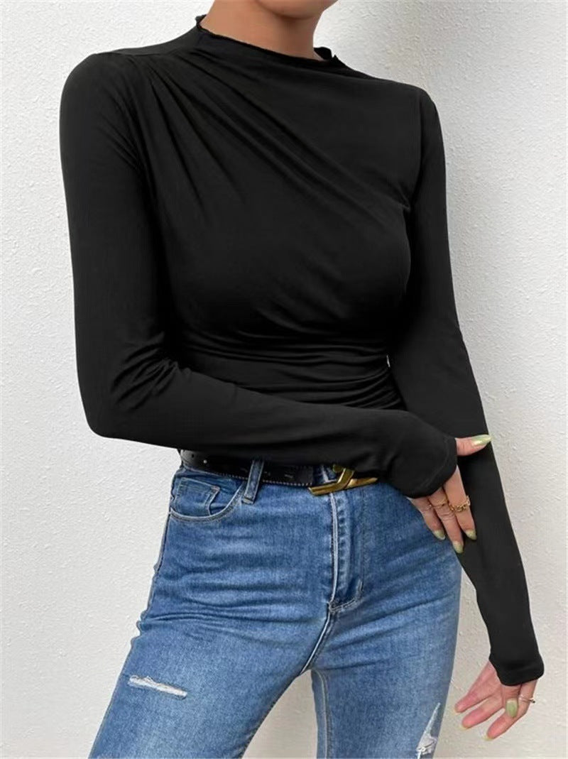 Black High Neck Side Ruched Top