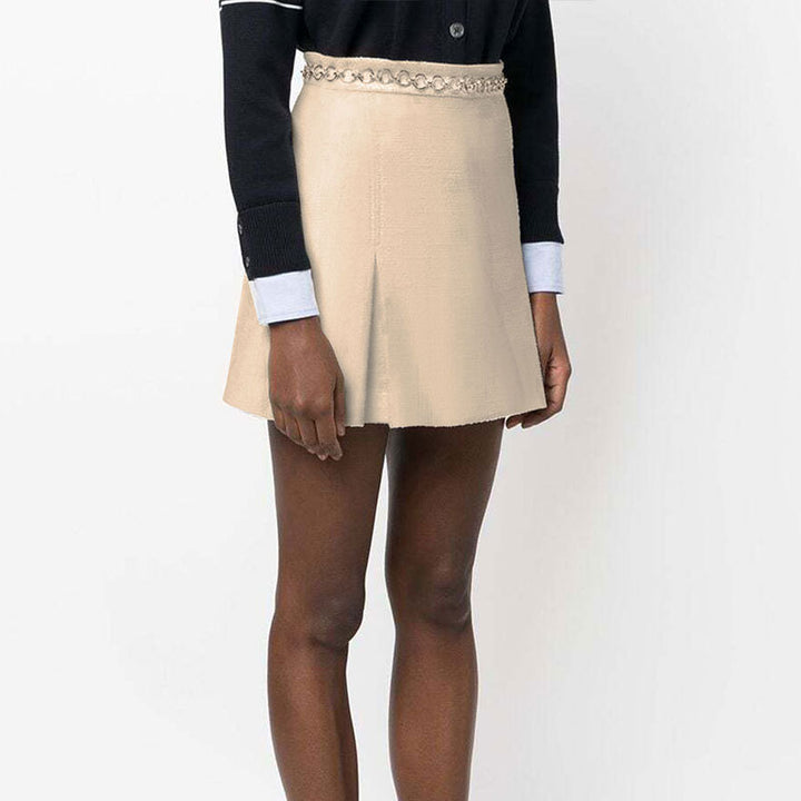 Cream Double Box Pleat Skirt