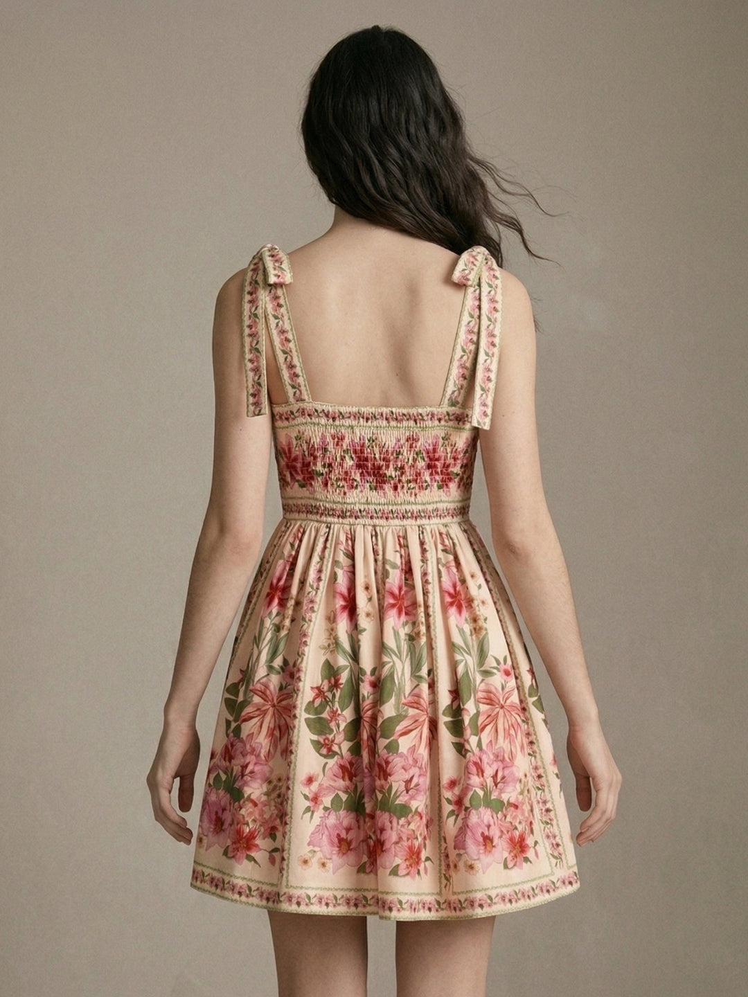 Multi Square Neck Printed Tie Up Straps Dress