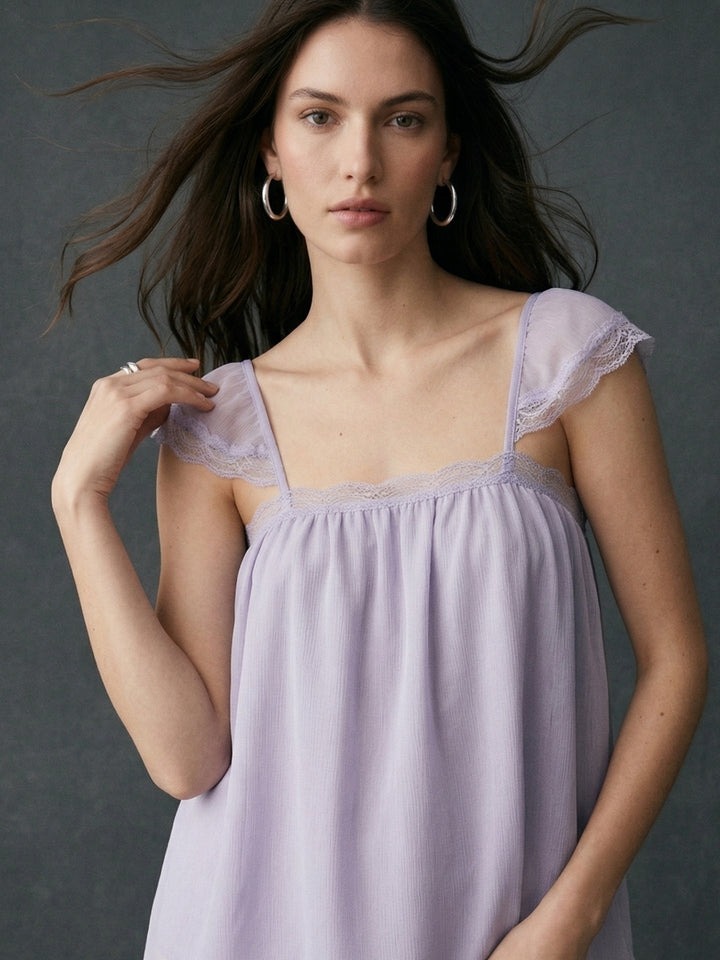 Lilac Square Neck Flowy Blouse