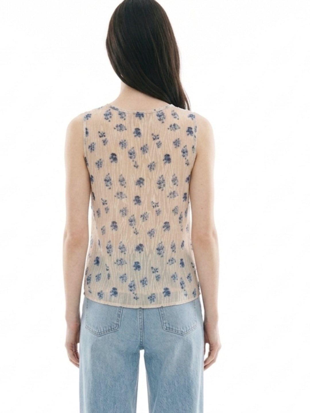 White Printed Ruffles At Neck Blouson