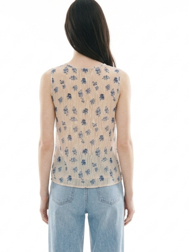 White Printed Ruffles At Neck Blouson