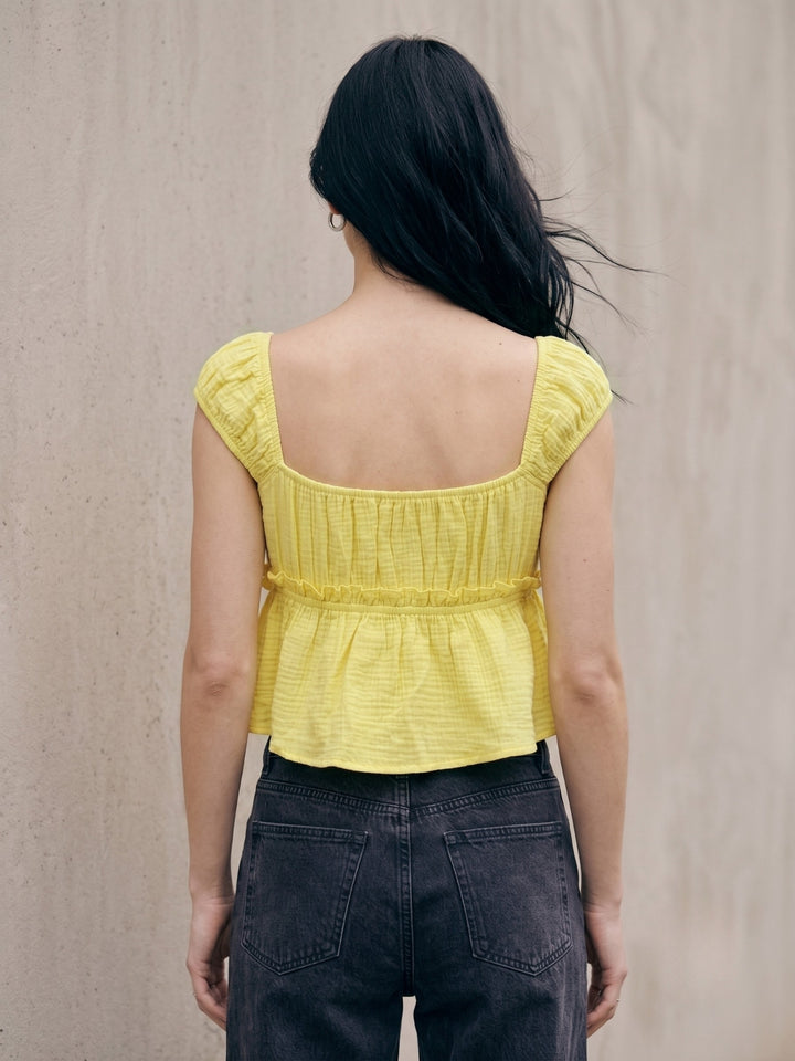 Yellow Sweetheart Neckline Flowy Top