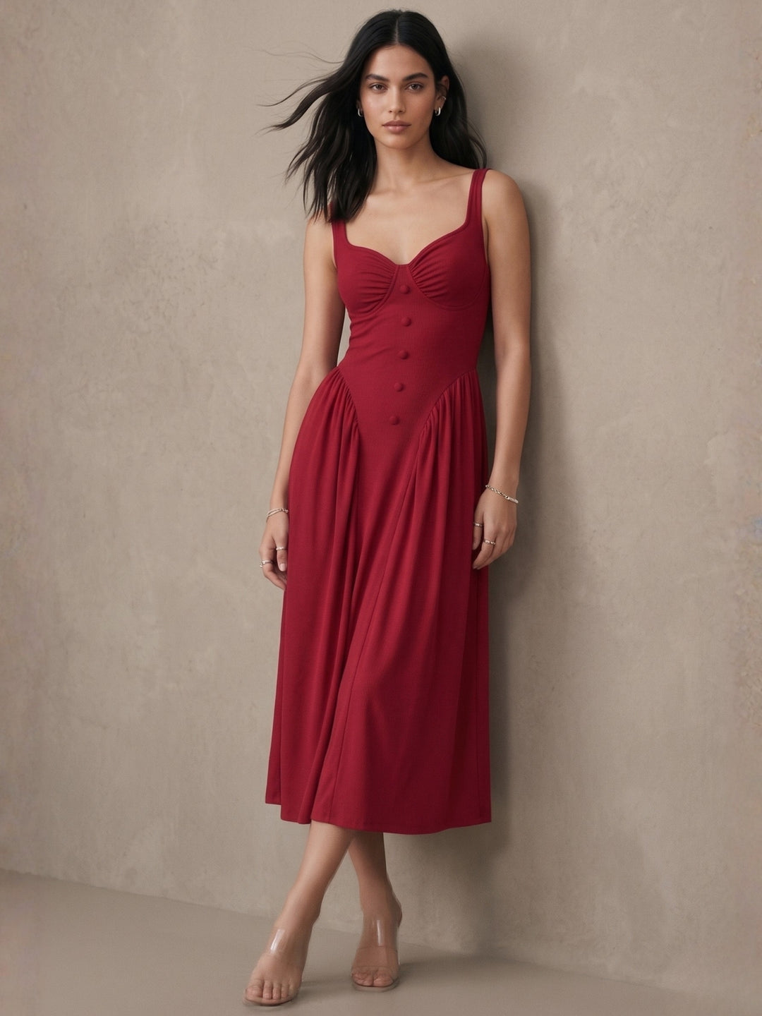 Red Shoulder Strap Corset Style Dress
