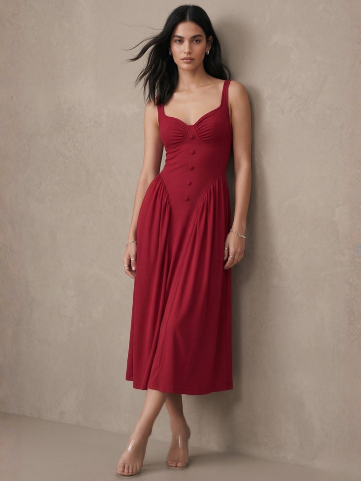 Red Shoulder Strap Corset Style Dress