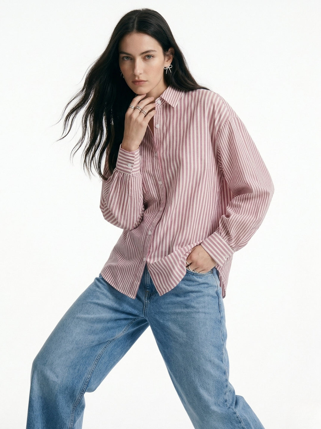 Pink Front Buttoned Striped Shirt