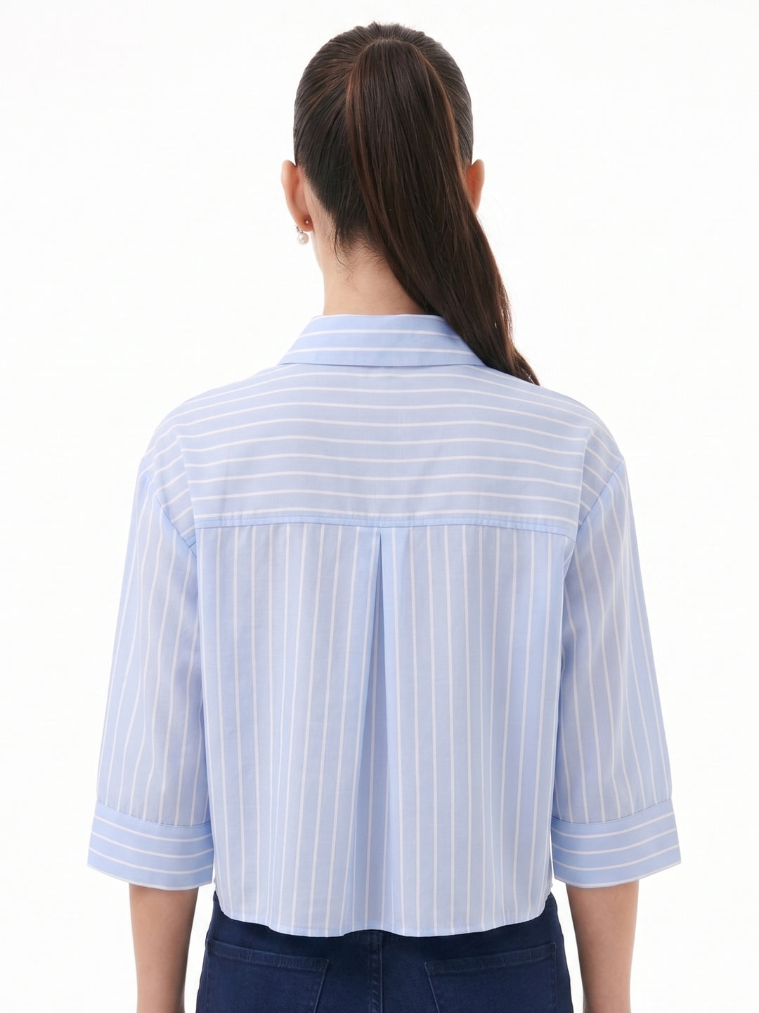 Blue Front Buttoned Striped Top