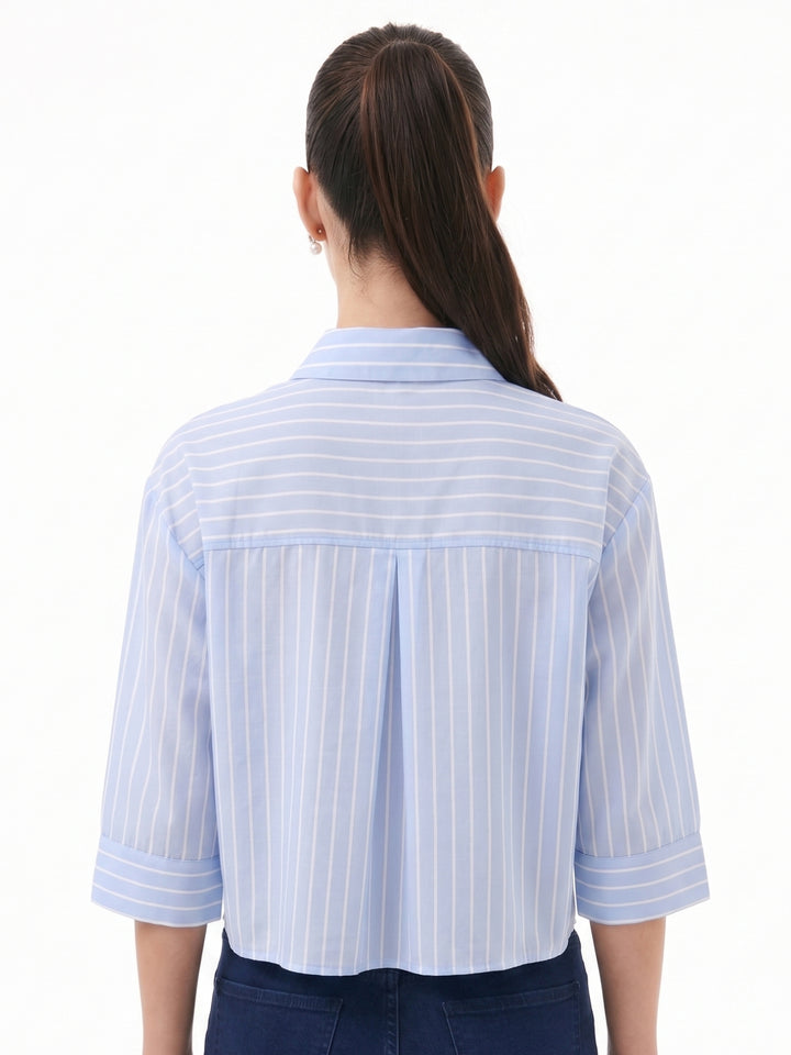 Blue Front Buttoned Striped Top
