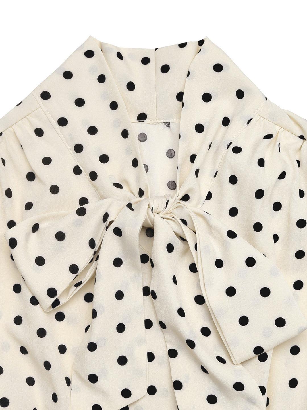 Cream Full Sleeves Neck Tie-Up Dress