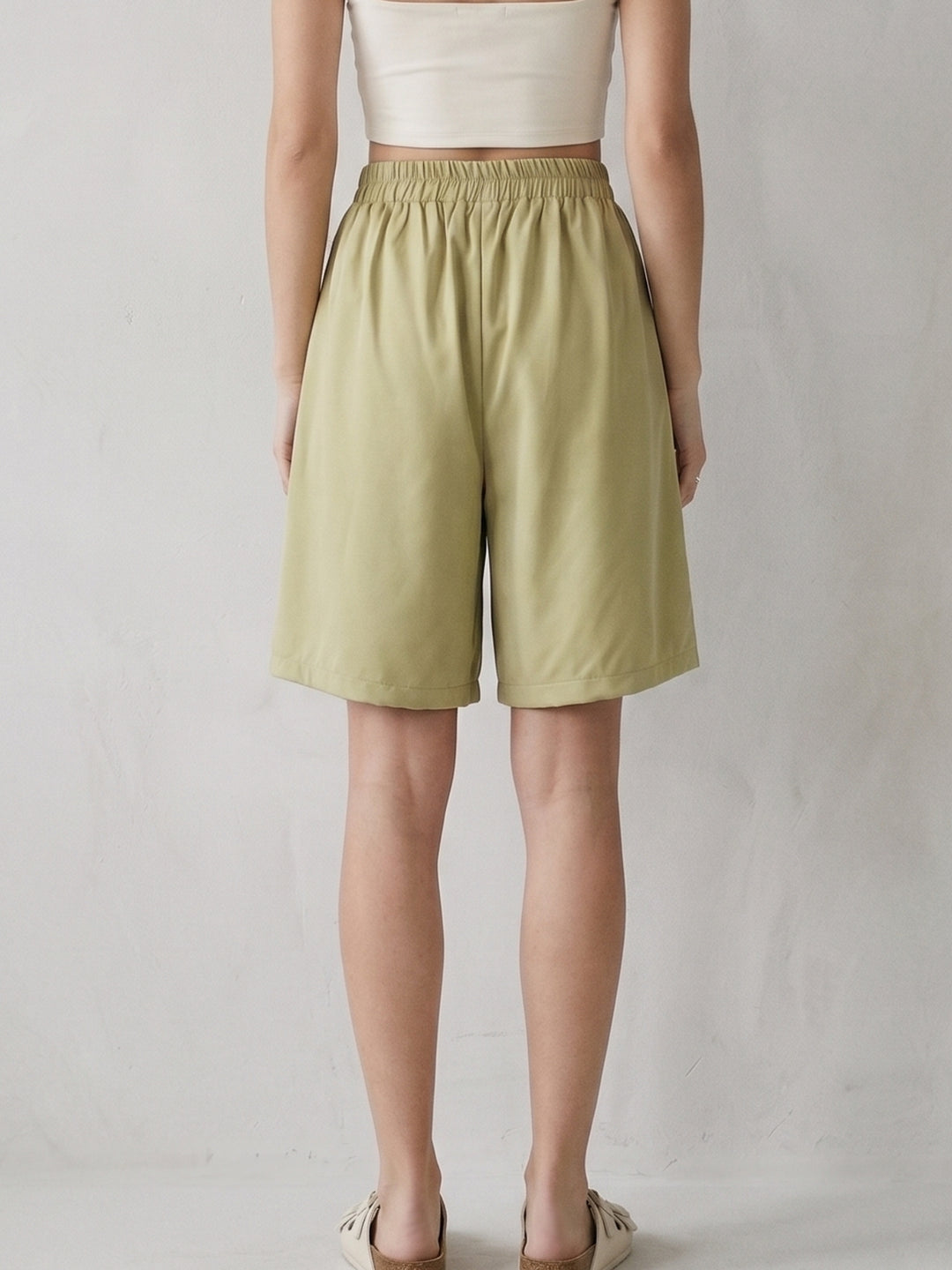 Green High Waist Pleated Shorts