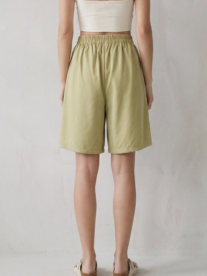 Green High Waist Pleated Shorts