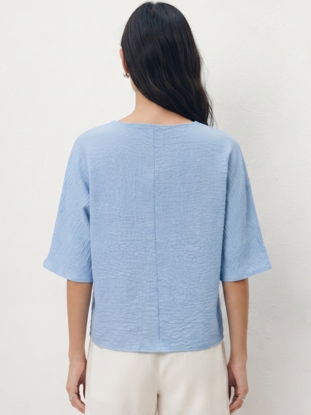 Blue Waist Tie-Up Relaxed Top