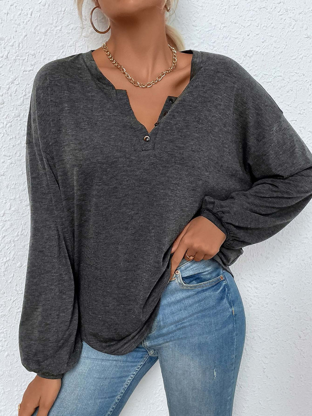 Grey Front Button Sweatshirt