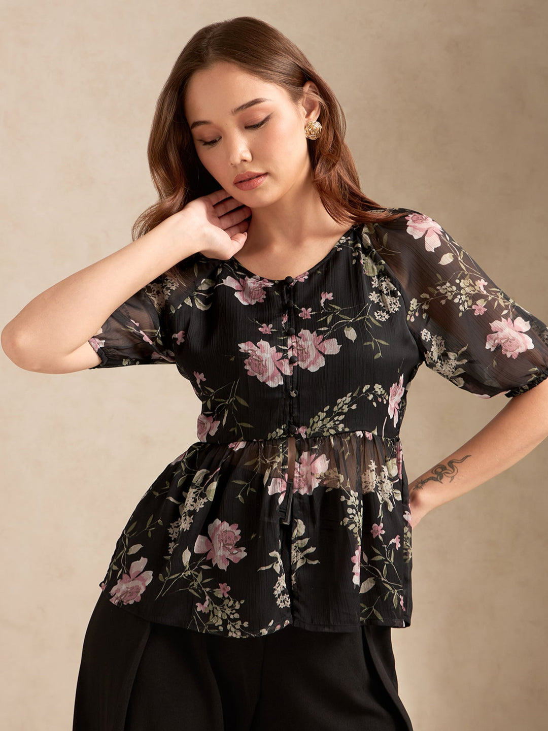 Black Floral Printed Blouse