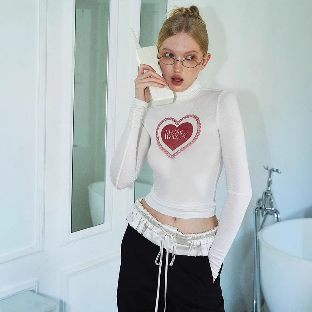 White High Neck Graphic Top