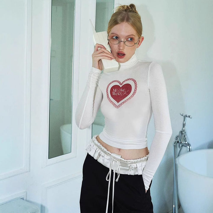 White High Neck Graphic Top