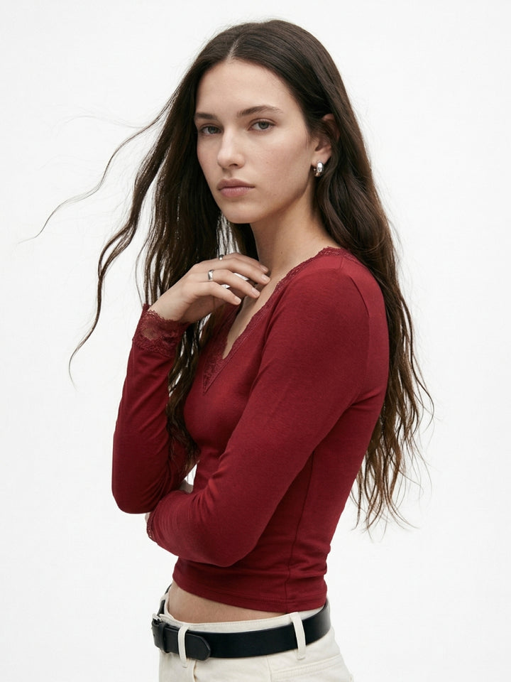Maroon Full Sleeve Lace Top