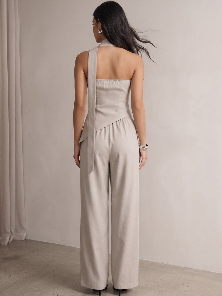 Grey Off Shoulder Asymmetrical Top And Pant Set