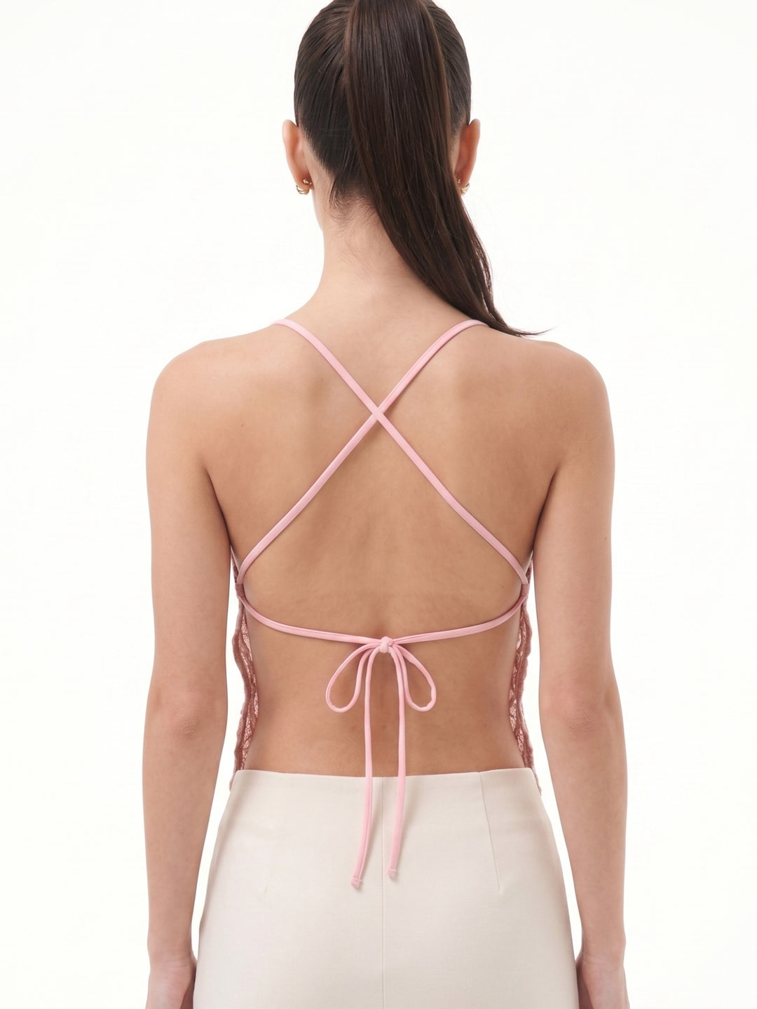 Pink Spaghetti Strap Back Tie-Up Top