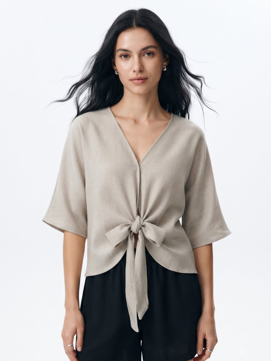 Tan Waist Tie-Up Relaxed Top