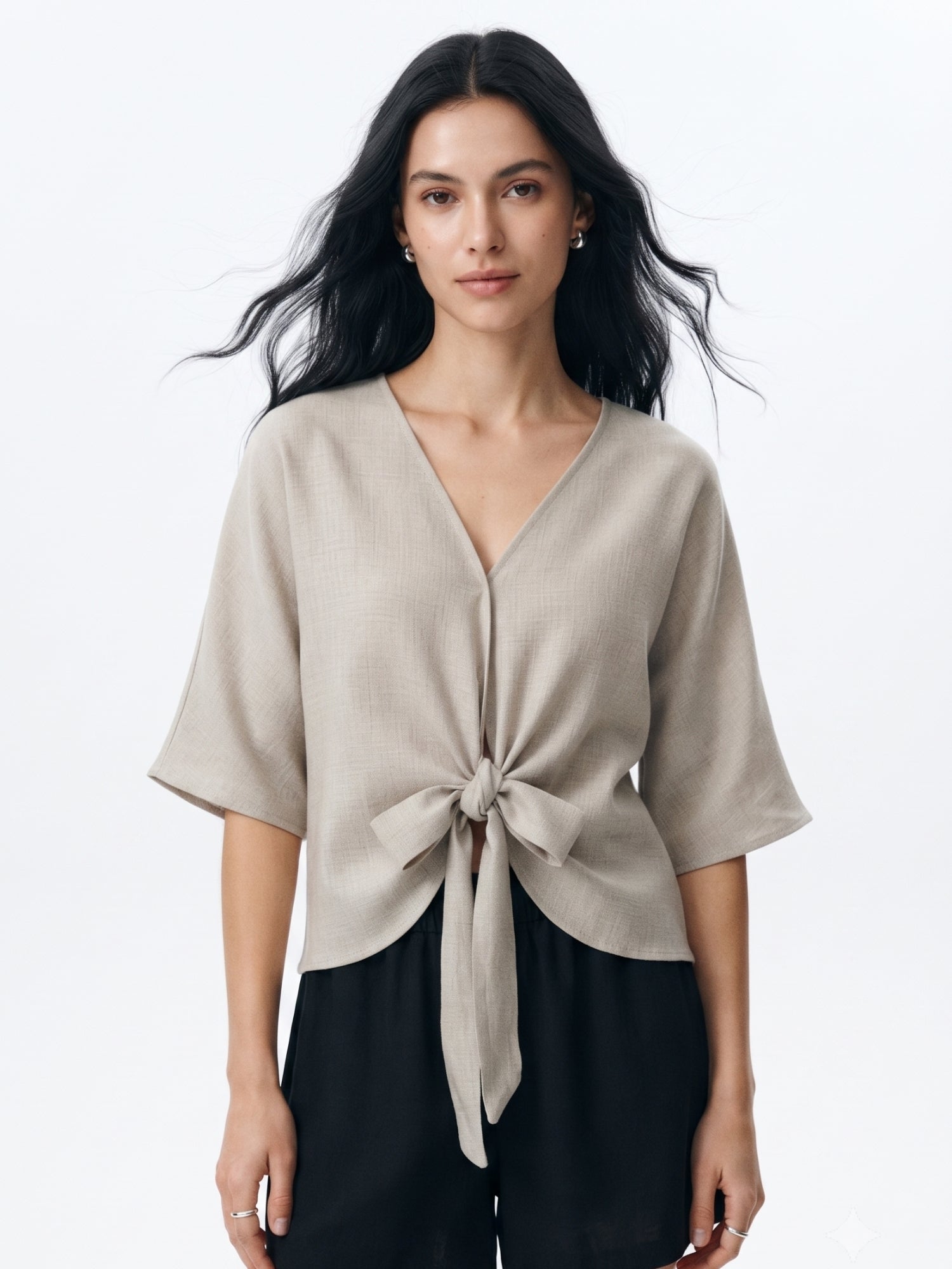 Tan Waist Tie-Up Relaxed Top