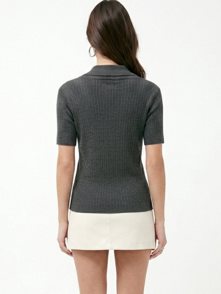 Black Collared Neck Textured Top