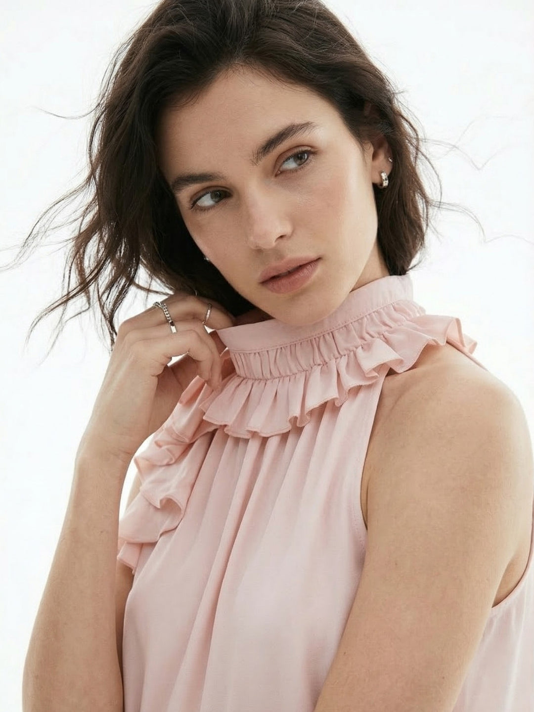 Light pink Halter Neck Ruffle Detail Top