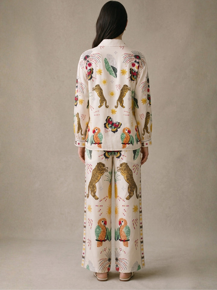 Off white Placement Printed Shirt And Pant Set