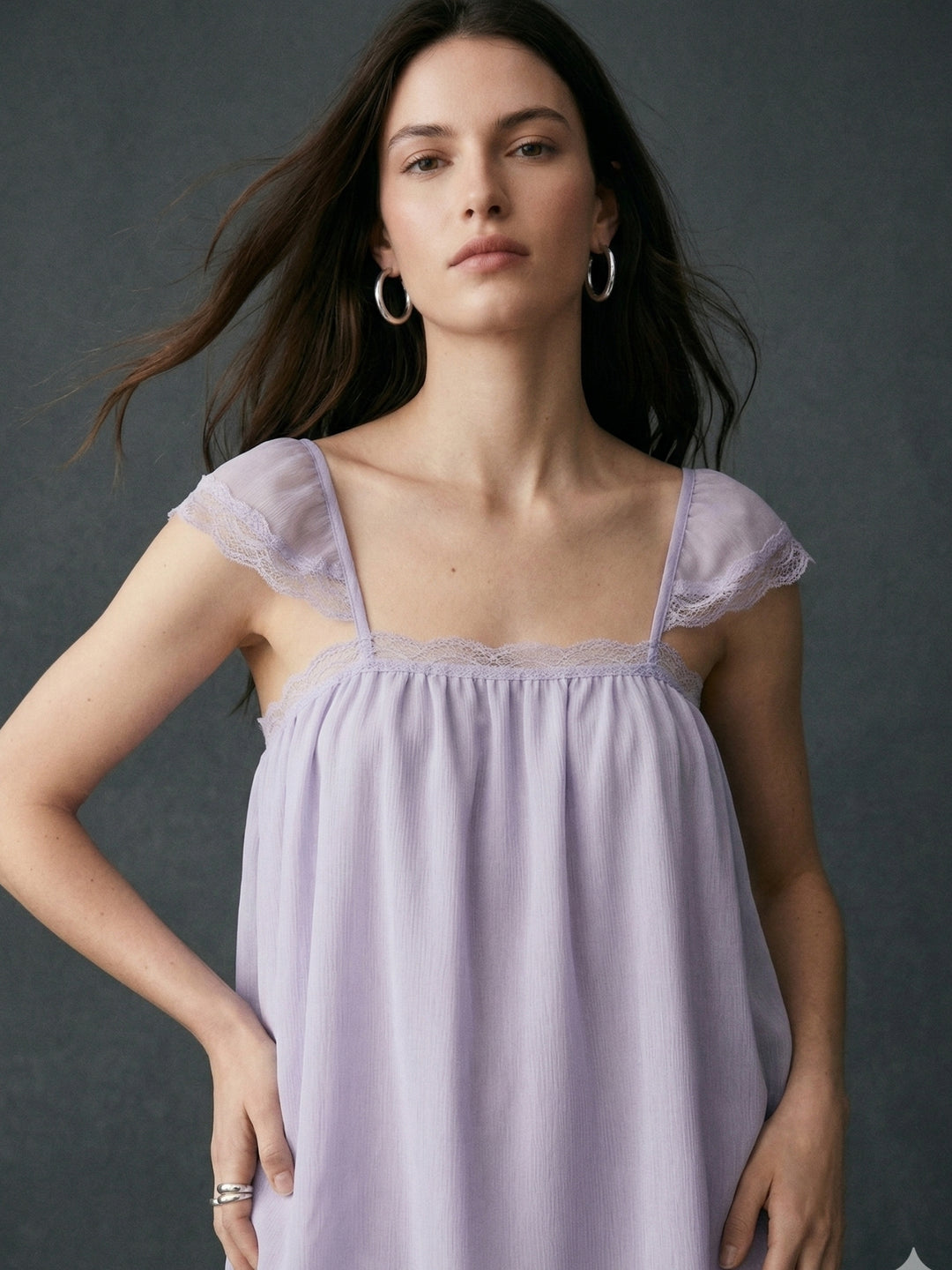 Lilac Square Neck Flowy Blouse