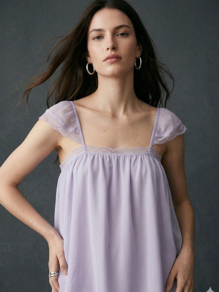 Lilac Square Neck Flowy Blouse