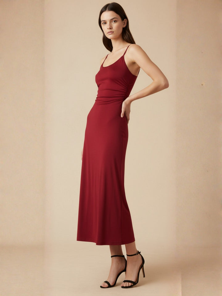 Maroon Spaghetti Strap Flared Dress