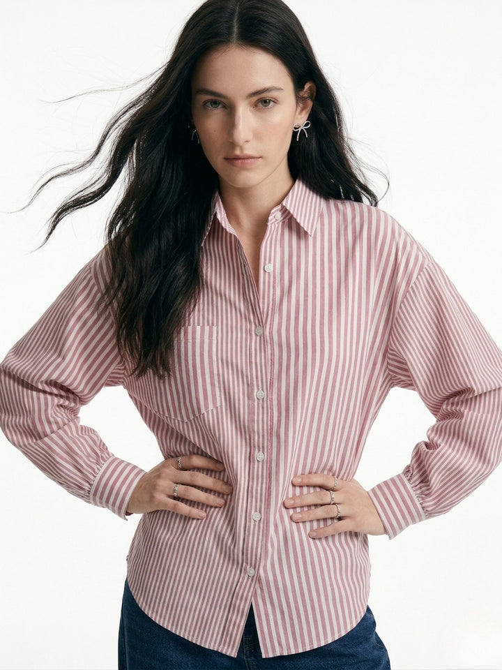 Pink Front Buttoned Striped Shirt