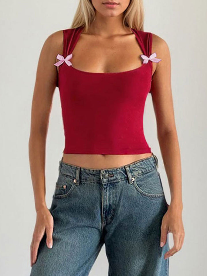 Red Broad Strap Bow Attached Top