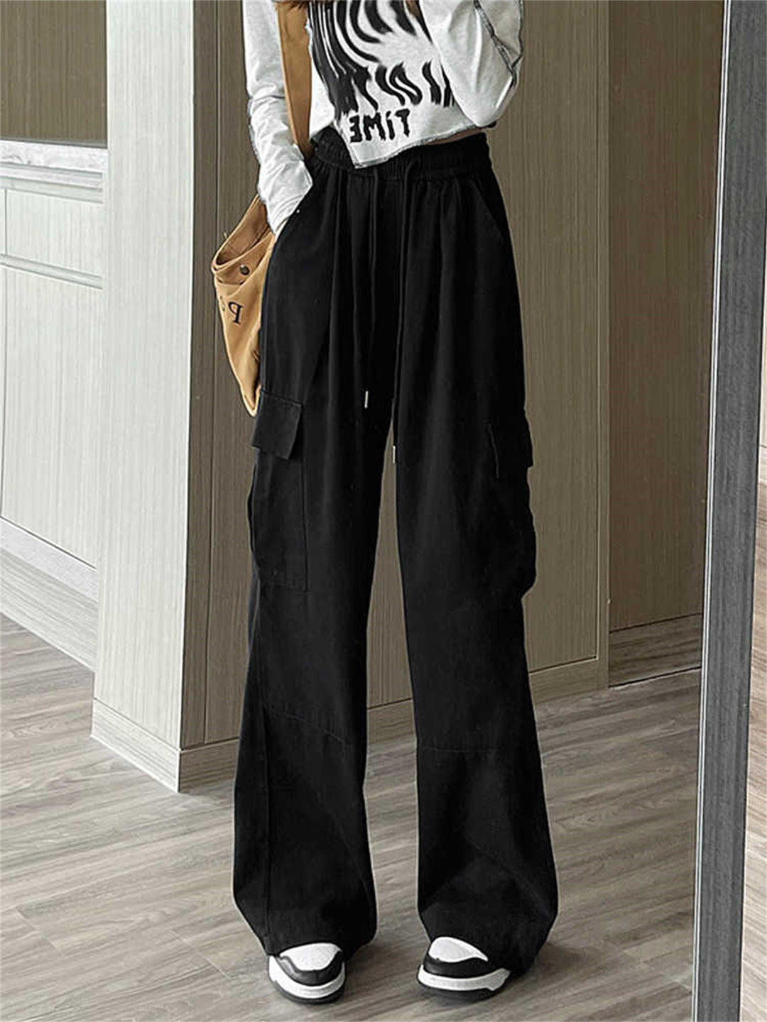 Black Elasticated Cargo Pocket Trousers
