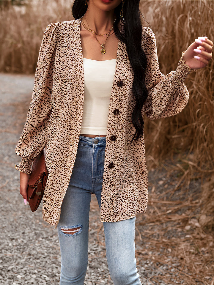 Cream Printed Shrug With Front Buttons