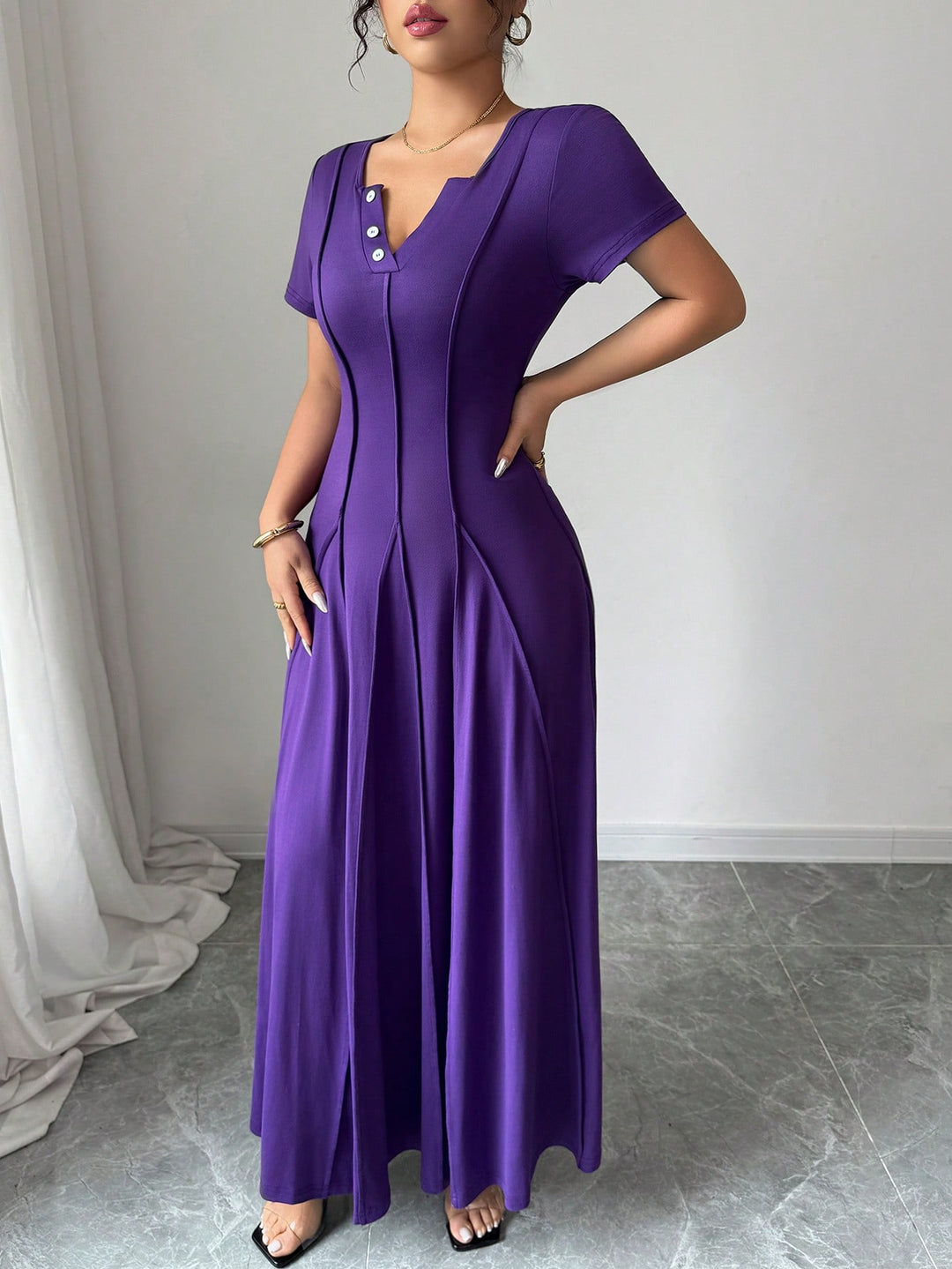 Purple Pleat Detail Maxi Dress