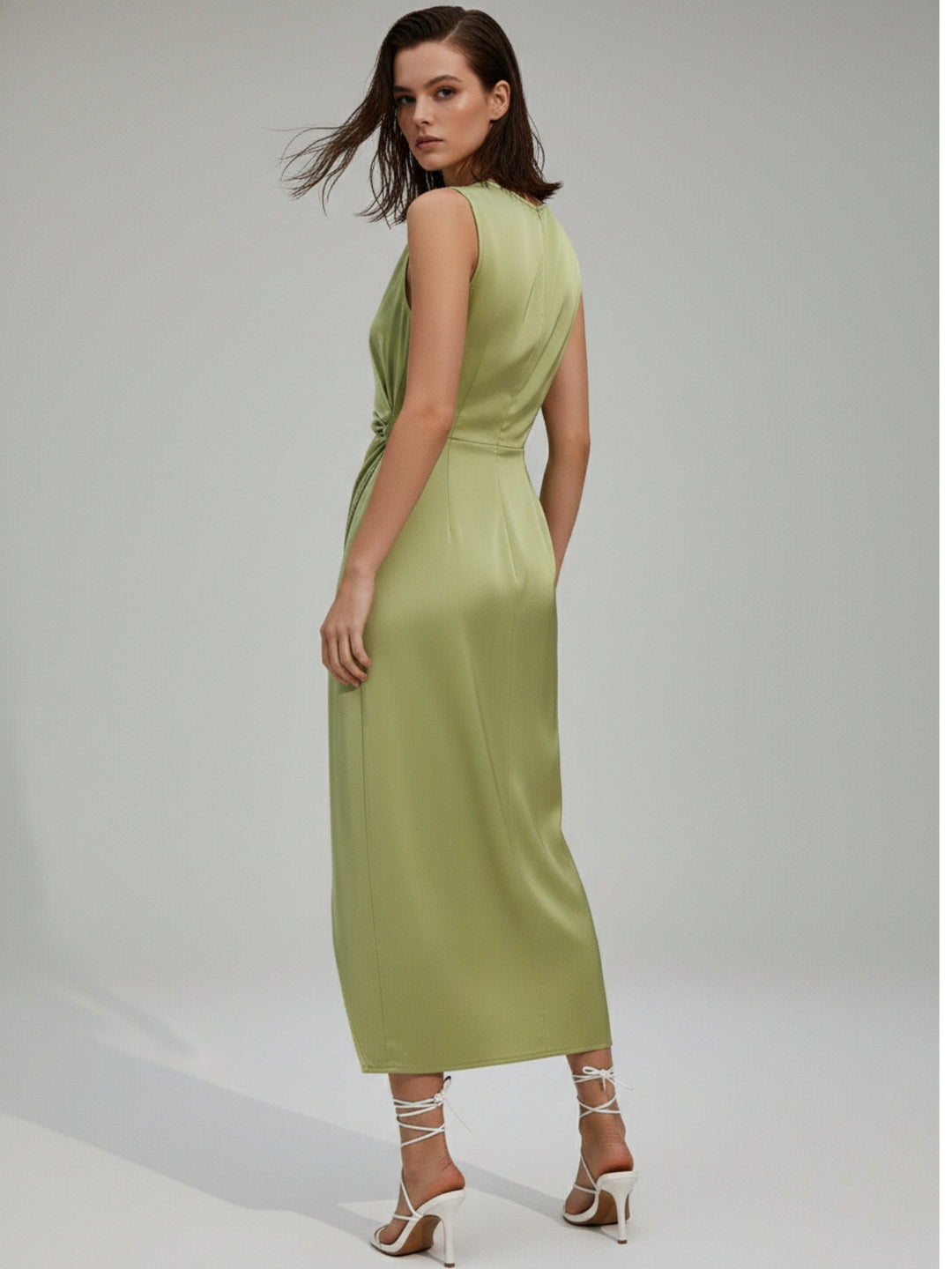 Green High Neck Semi Cowl Neck Dress