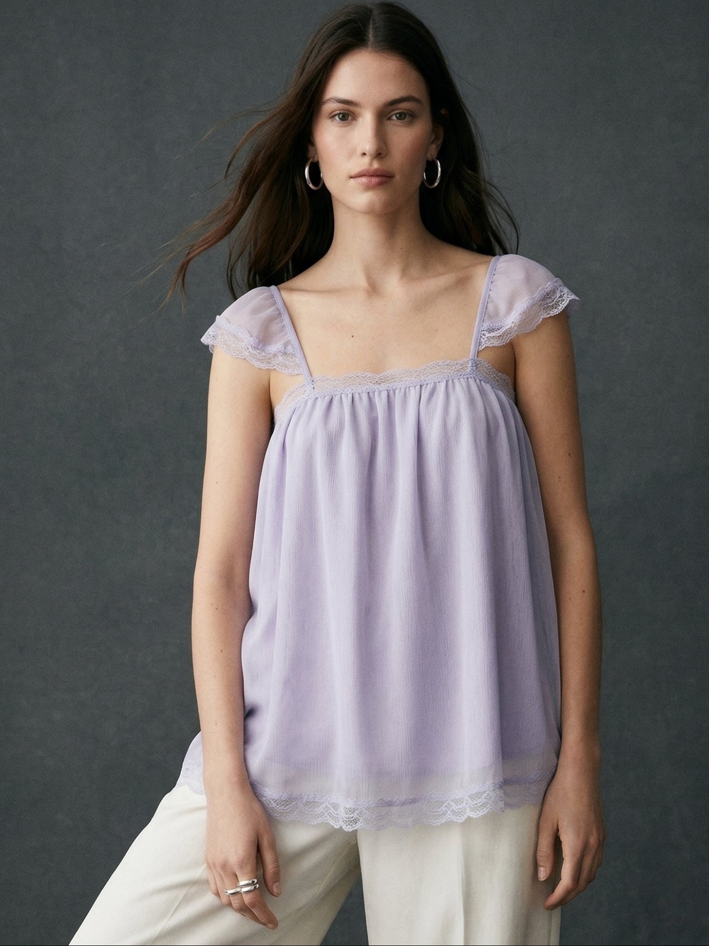 Lilac Square Neck Flowy Blouse