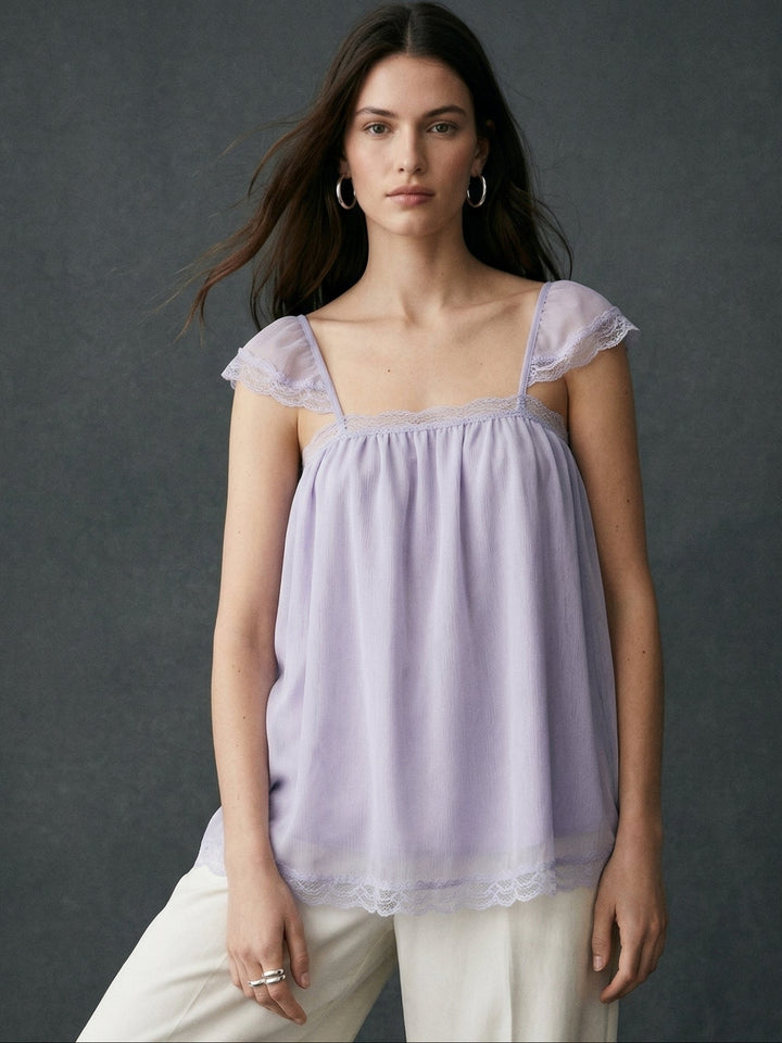 Lilac Square Neck Flowy Blouse