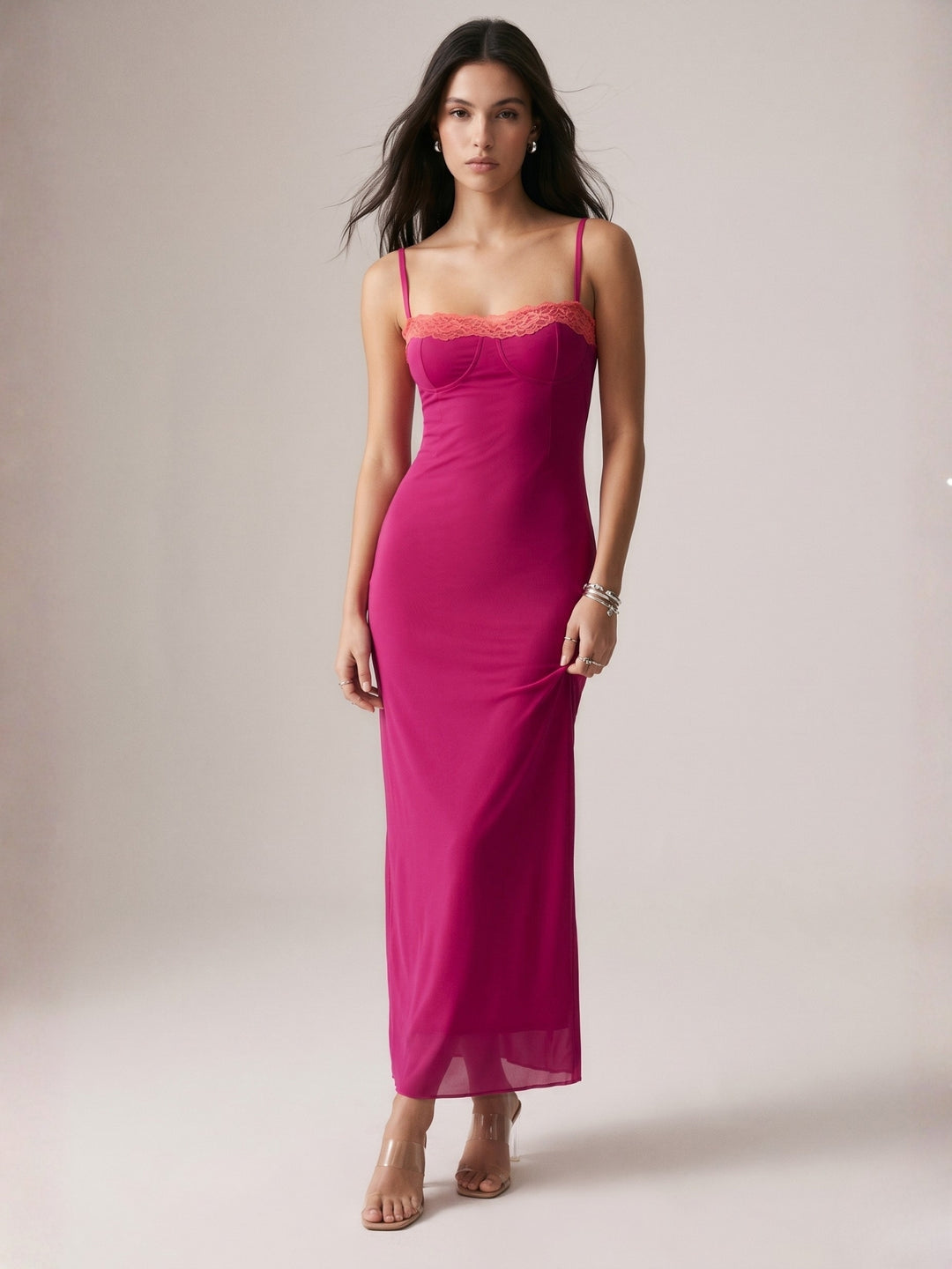Purple Spaghetti Strap Lace Dress